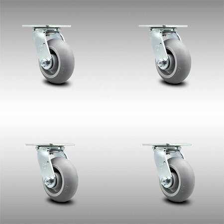 Service Caster 5 Inch SS Thermoplastic Rubber Caster Set with Ball Bearing and Swivel Lock SCC SCC-SS30S520-TPRBD-BSL-4